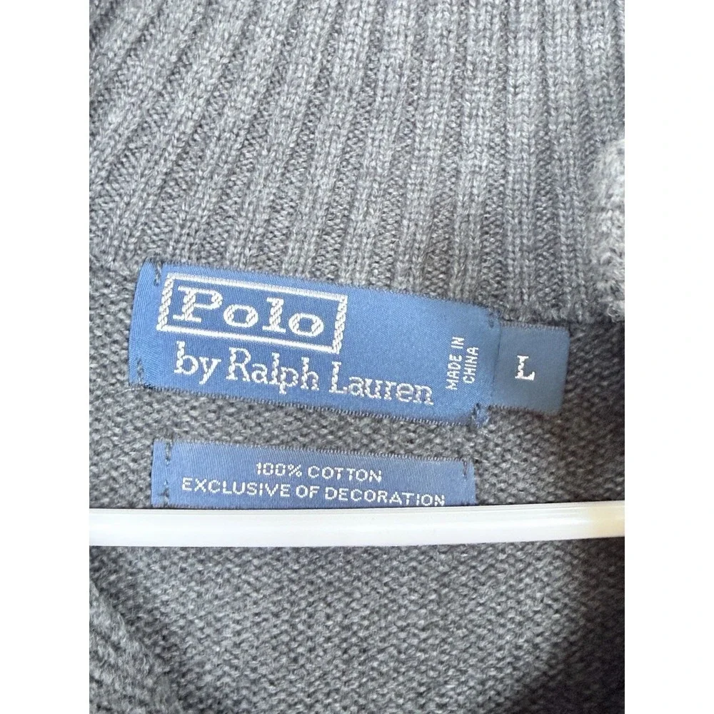 Vintage Polo Ralph Lauren‎ Sweater Mens Large Gray Cotton Shawl Collar Mock Neck